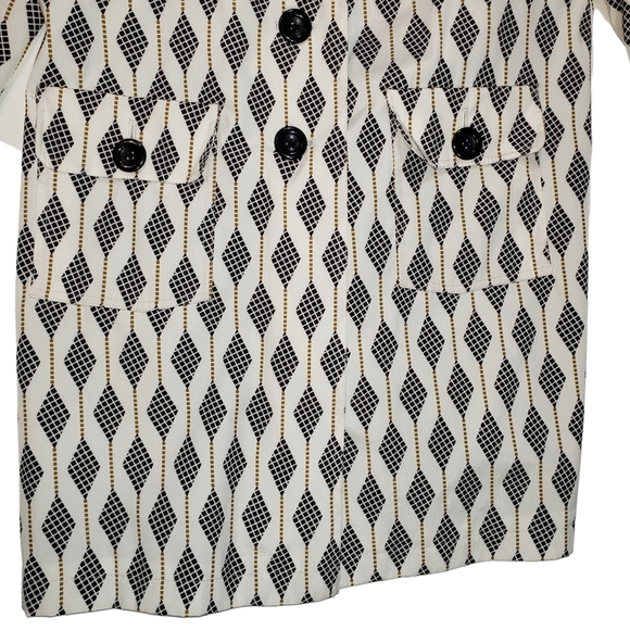 Relativity Geometric Diamond Argyle Print Rain Coat Sz Large Pockets Long Jacket - Picture 7 of 13